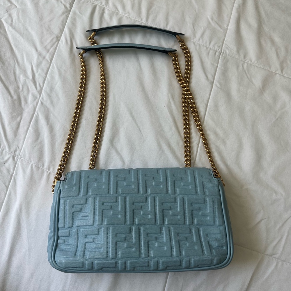 Fendi 2022 Midi Zucca FF Embossed Baguette Chain Bag FEN325222 - Picture 2 of 6